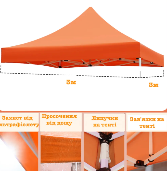 Дах тент на намет 3х3м 600D прогумований Помаранчевий Київ - зображення 1