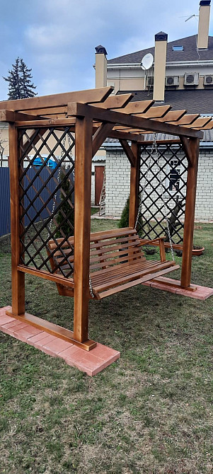 Гойдалка для саду. Пергола. Качель садовая из дерева. Деревяна качель Вишгород - зображення 4