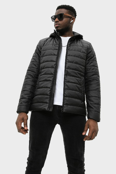 Чоловіча чорна куртка з капюшоном B-101 (State Київ - зображення 2