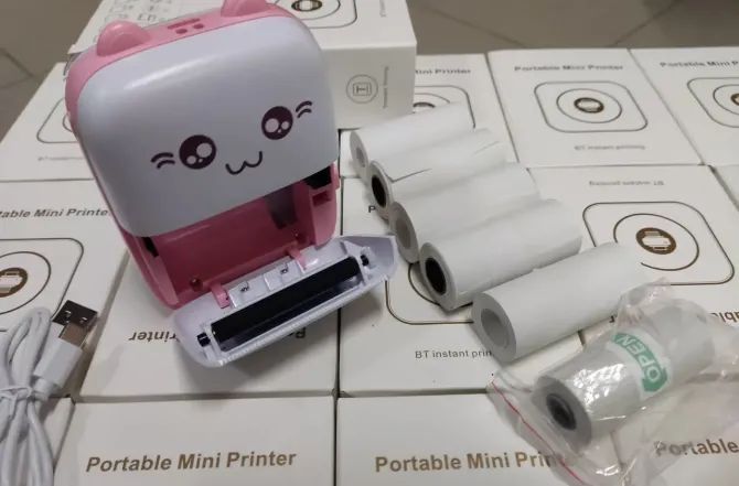 Портативный Розовий мини принтер 1 рулон Mini Printer термопринтер карманный детский принтер термо п Львов - изображение 5