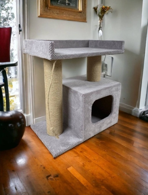 Когтеточка домик з дерева з лежанкой для кота, якісна та міцна кігтето Коростень - зображення 1