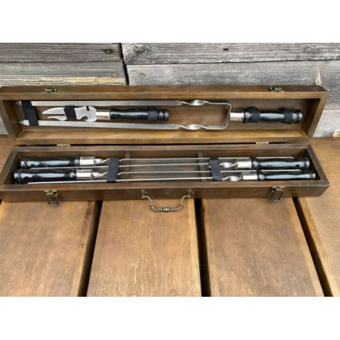 Подарочный набор шампуров ШашлыКейс ручной работы Темный кейс Київ - зображення 2