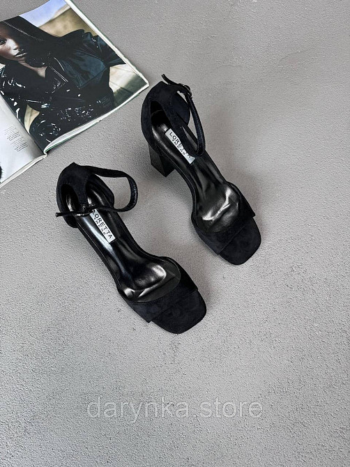 Чорні босоніжки на каблуку еко замша Одеса - зображення 1