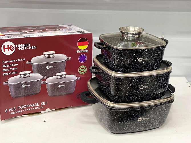Набор кастрюль Higher Kitchen HK-302 ЧЕРНЫЕ с гранитным антипригарным покрытием Львів - зображення 1