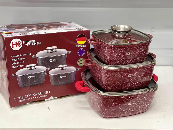 Набор кастрюль Higher Kitchen HK-302 КРАСНЫЕ с гранитным антипригарным покрытием Львів - зображення 1