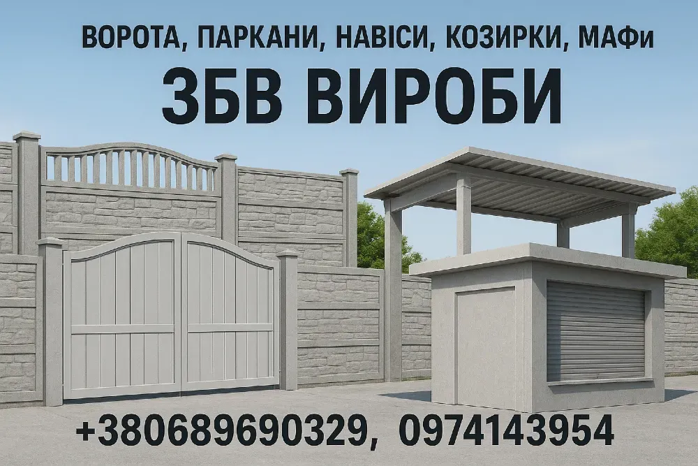 Ворота, заборы, навесы, козырьки, МАФы. Жби изделия Кропивницький - зображення 1