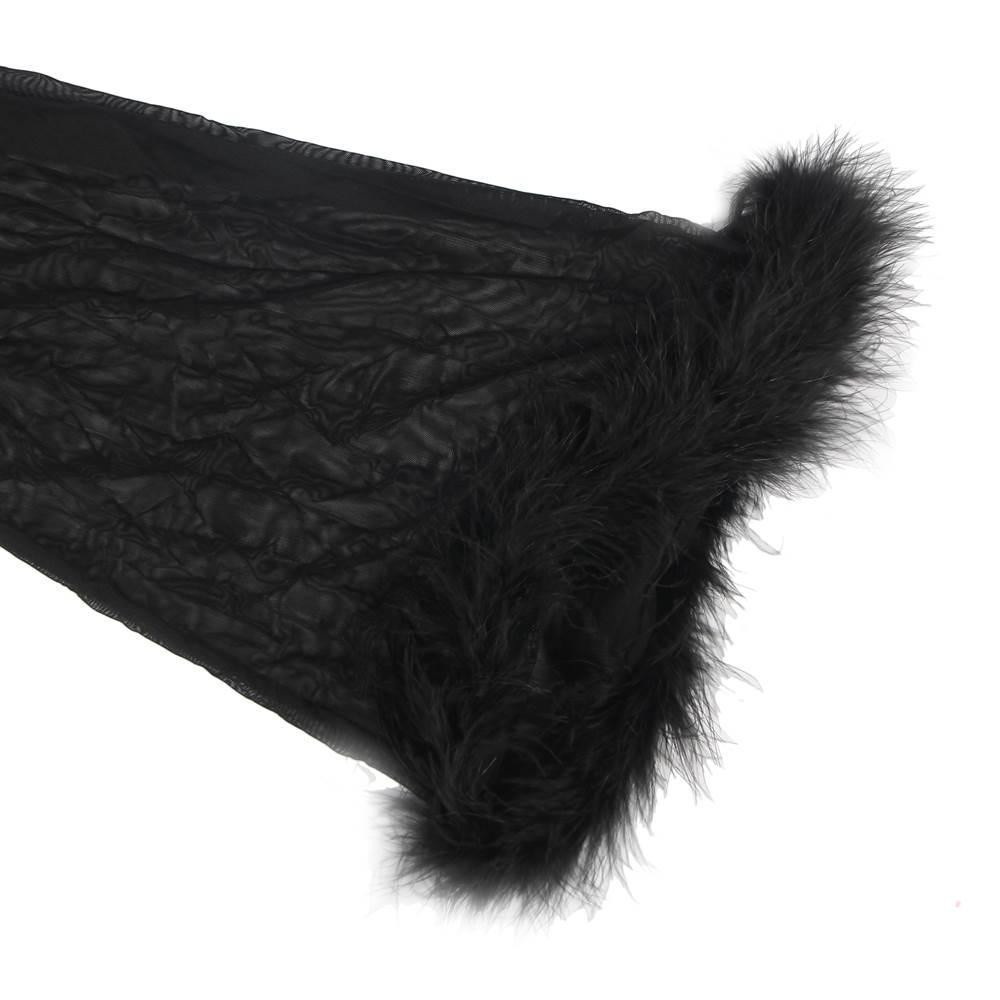 Сексуальный длинный халат с лебяжьим пухом XS-М Черный.Эротическое женское белье Дніпро - зображення 7