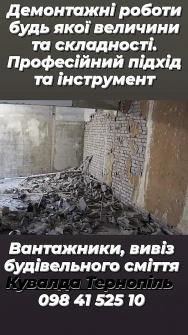 Демонтажні роботи Тернопіль, вивіз будівельного сміття, вантажники, ва Тернопіль - зображення 4