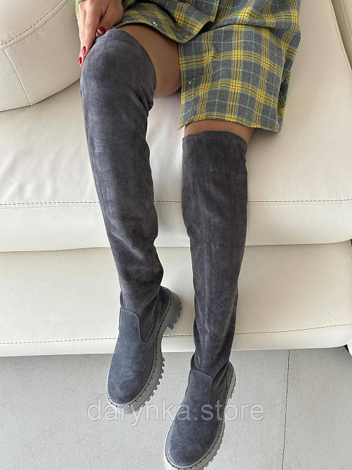 Сірі замшеві ботфорти ДЕМІ 🍂 Одеса - зображення 1