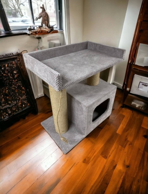 Когтеточка домик з дерева з лежанкой для кота, якісна та міцна кігтето Коростень - зображення 2