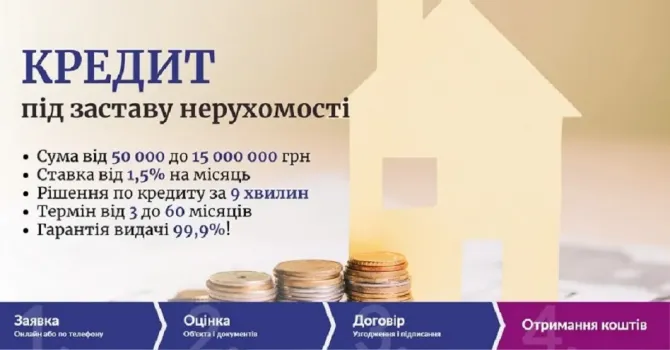 Кредит до 15 000 000 грн без довідки про доходи під заставу квартири Киев - изображение 1