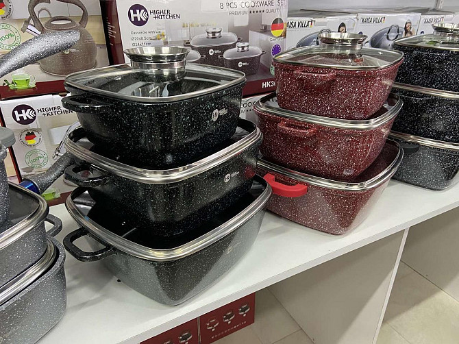 Набор кастрюль Higher Kitchen HK-302 КРАСНЫЕ с гранитным антипригарным покрытием Львів - зображення 2